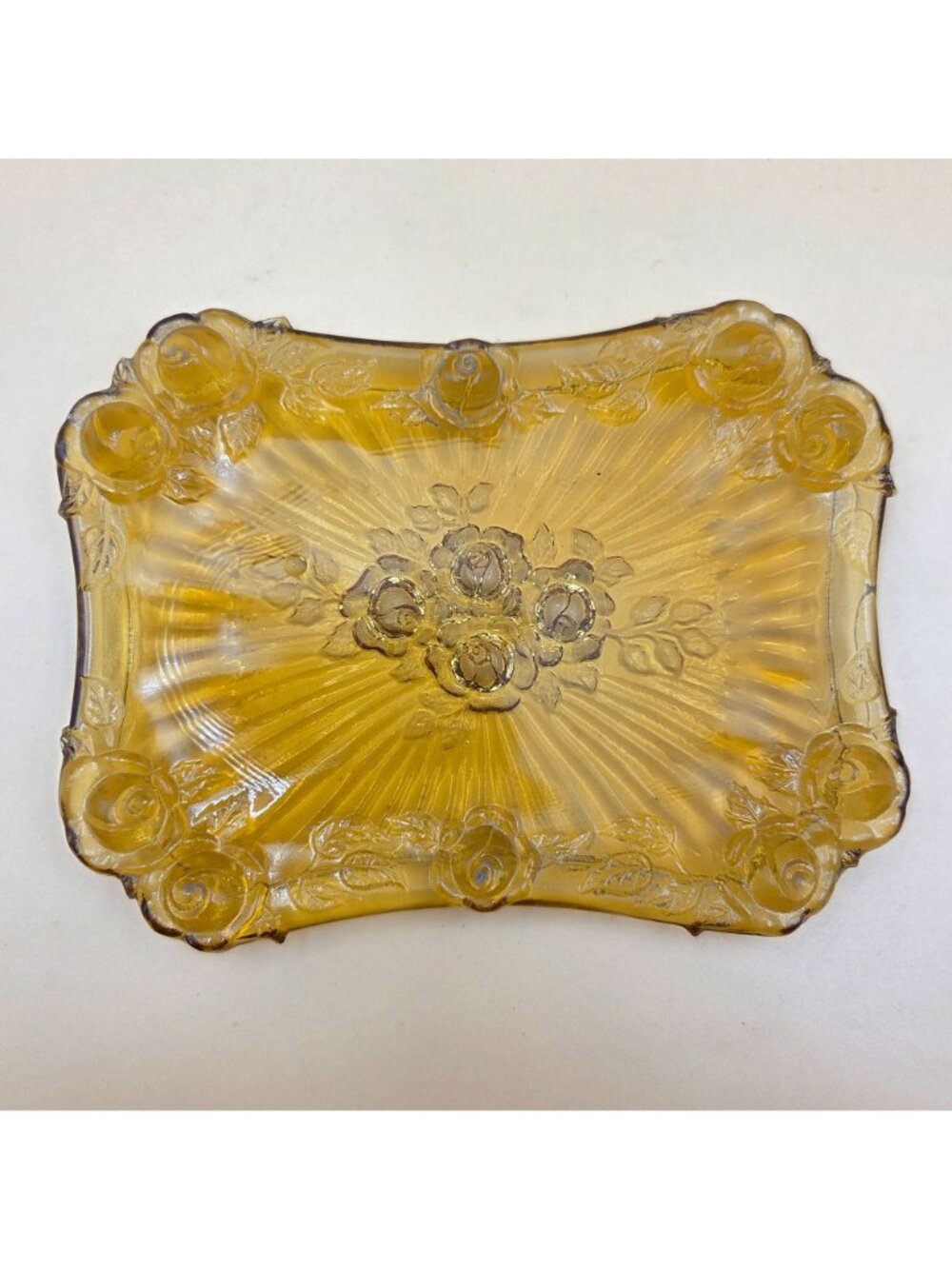 Fenton Rose Amber Soap Dish Colonial Amber Rose Design Vintage Glass - Picture 2 of 5